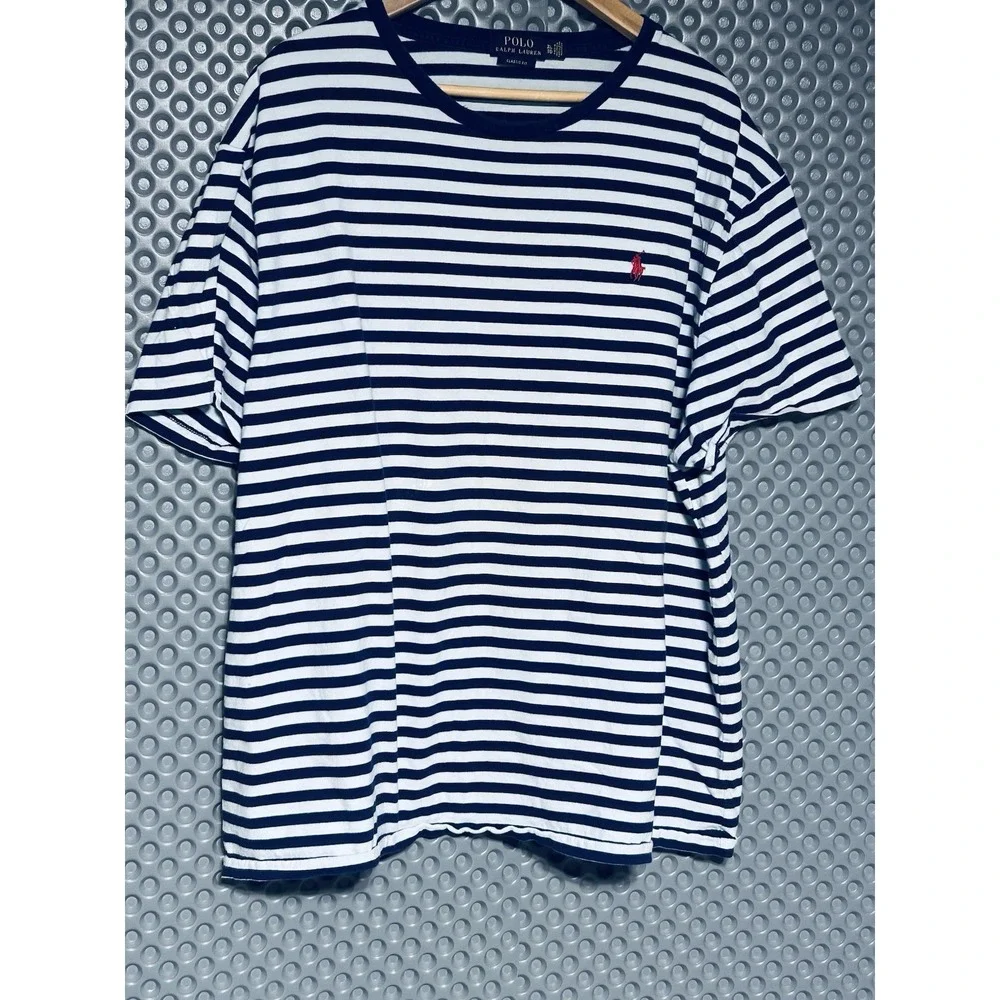 Polo Ralph Lauren Classic Fit XL/TG Short Sleeve 100% Cotton Baby Blue And Navy